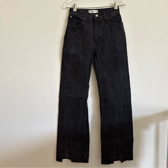 Abercrombie & Fitch The 90s Relaxed Slit Hem Black Jean Curve Love Sz 24 - Picture 1 of 11